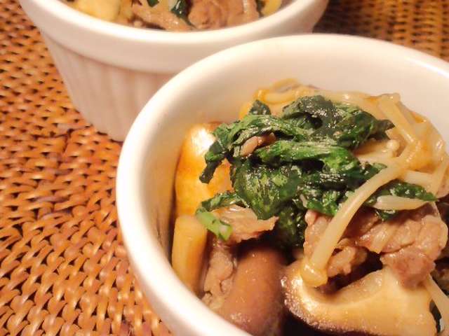 すき焼きの材料で牛肉のにんにく醤油炒め